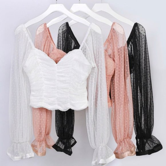 *Sold Out* Honey Gigi Mesh Dot Blouse in Pink - Picture 3 of 3